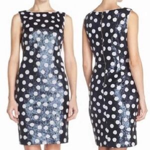 Maia NWOT Navy and White Polka Dot Sequin Party Dress | Size 8 Lined Zipper